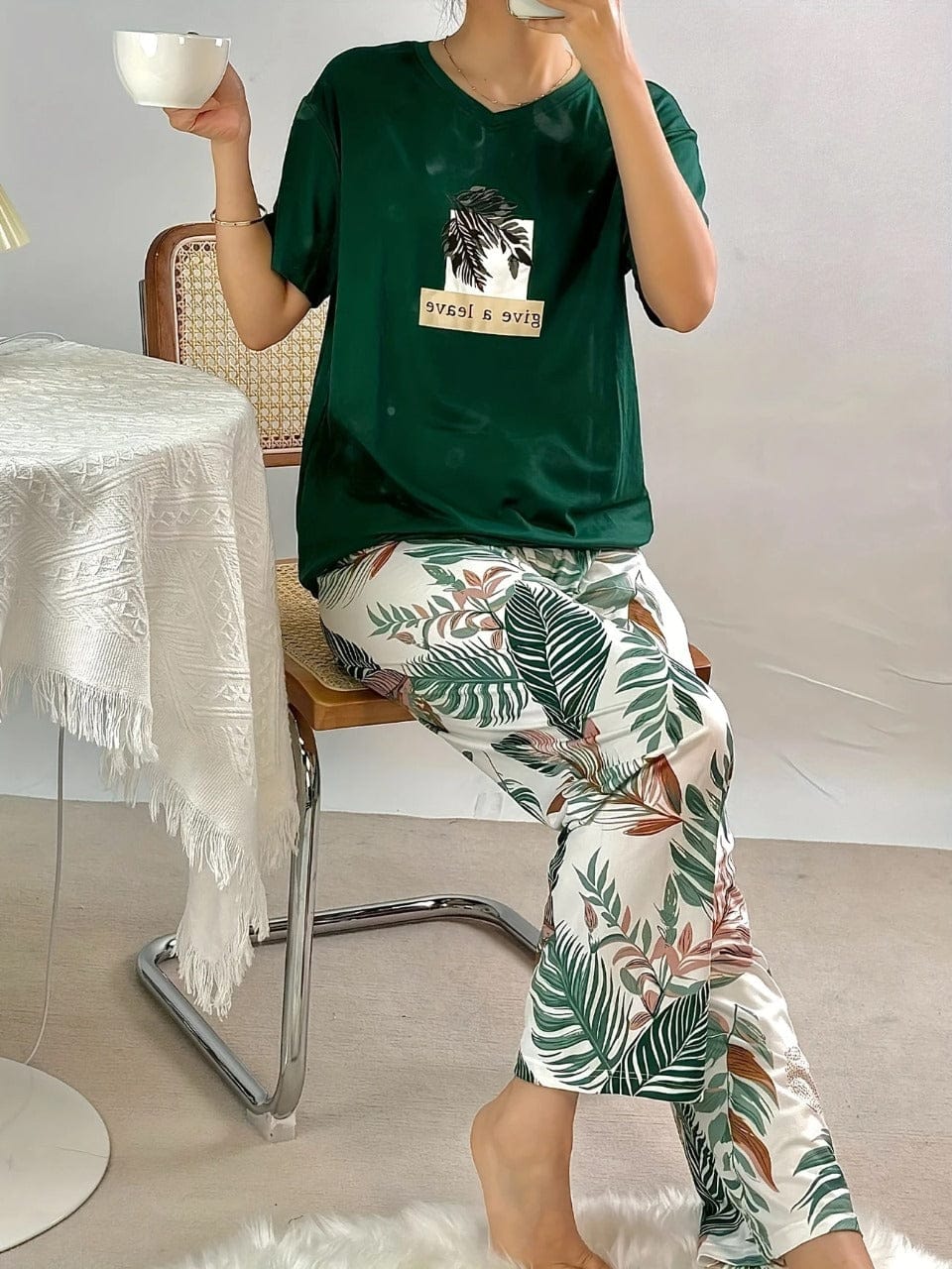 Green Tree Printed Trouser PJs SET
