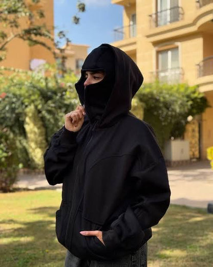 WOMEN'S Full Zipper Ninja Hoodie – Streetwear Masked Pullover