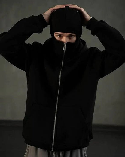 Couple Full Zipper Ninja Hoodie – Streetwear Masked Pullover