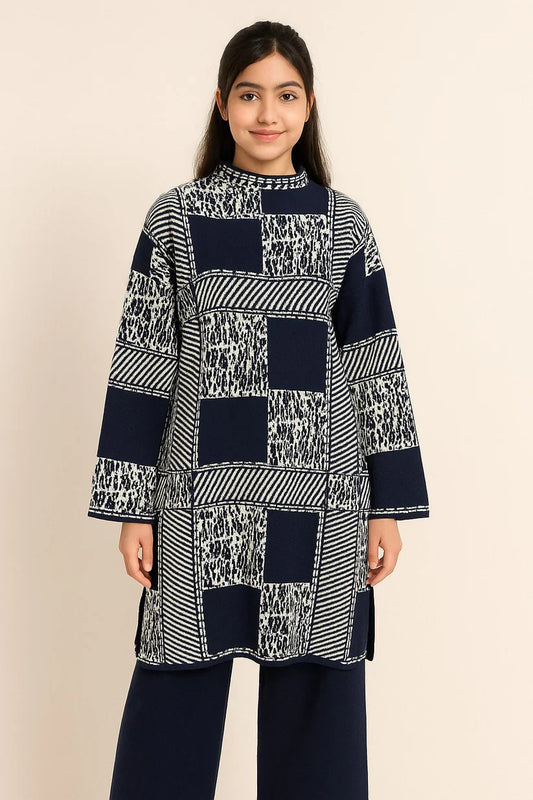 Elegant Navy Printed Winter Track Suit