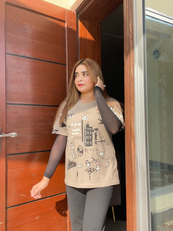 Creamy Funcky Printed Night Suit