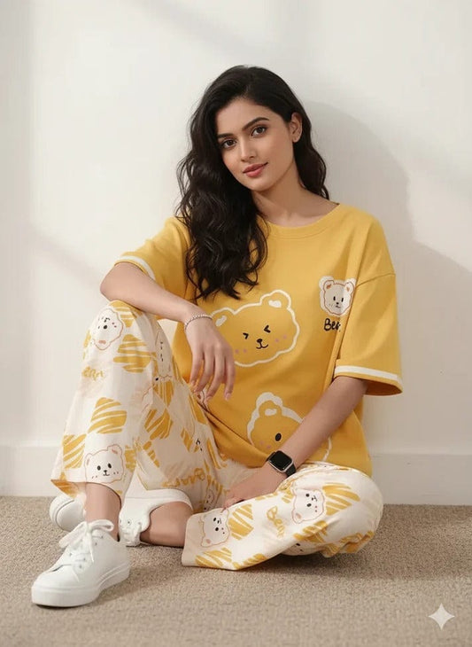 Yellow  Bear Printed PJs SET