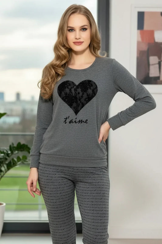Black Heart Printed Night Suit