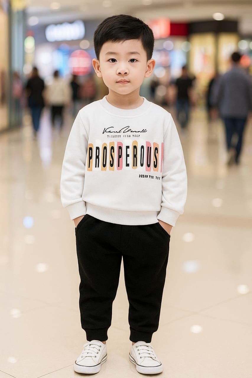 Fashion  Style Printed Kids Winter Suit White Suit